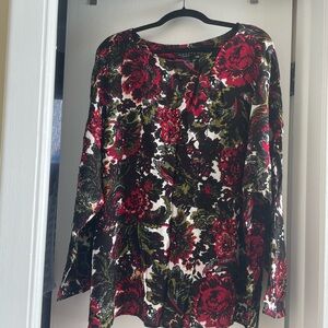 GRACE The Perfect Fit Long Sleeve Top - Red and Green 3x floral